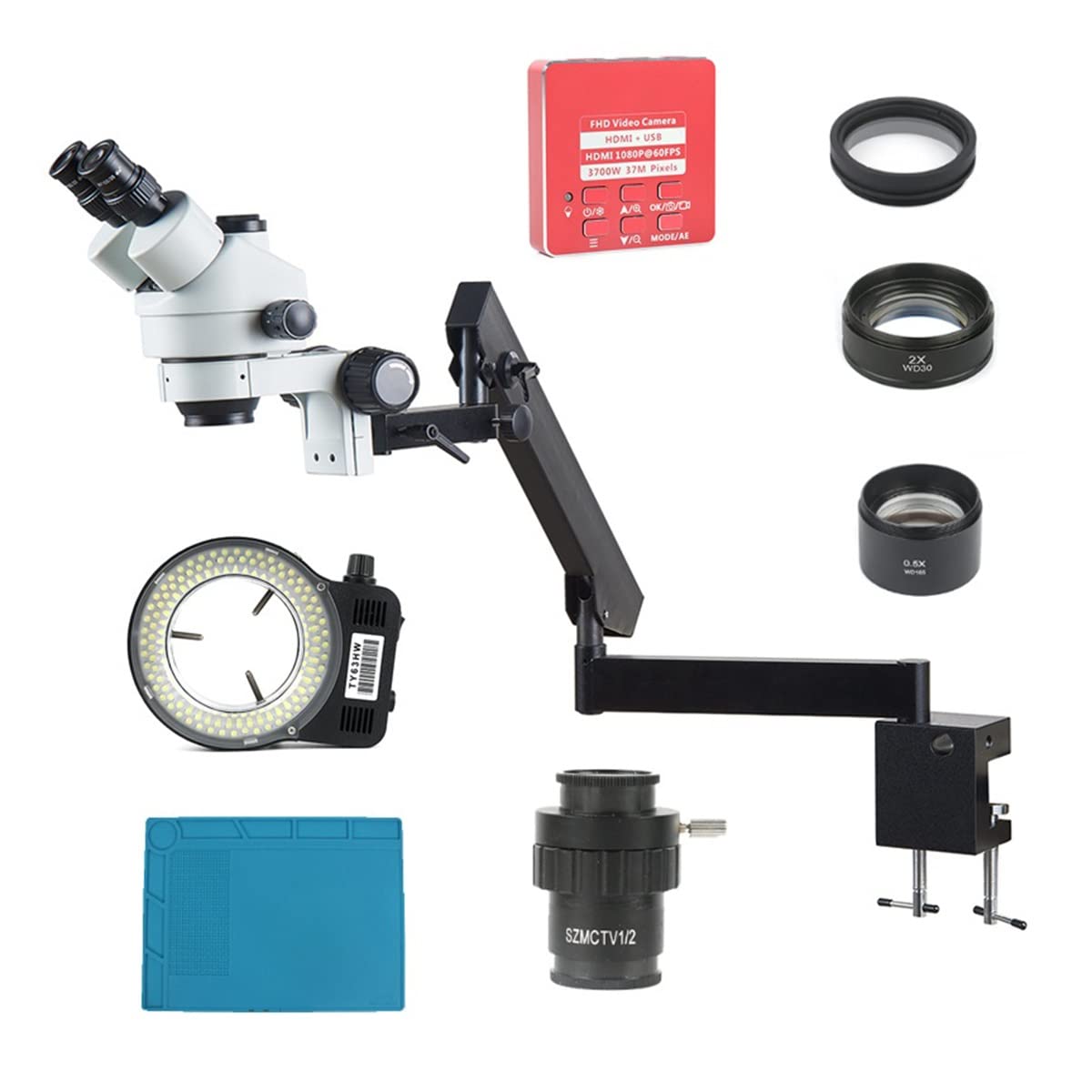 Microscope 3.5X 7X 45X 90X Zoom Simul Focal Trinocular Stereo Microscope 37MP 1080P Camera Articulating Arm