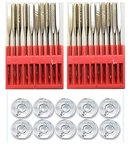 ZENITH Ball Point Needles HA 14 (20 Needles)& 10 Plastic Bobbins for Domestic Sewing Machines 20 Needles & 10 Plastic Bobbins. Steel Finish