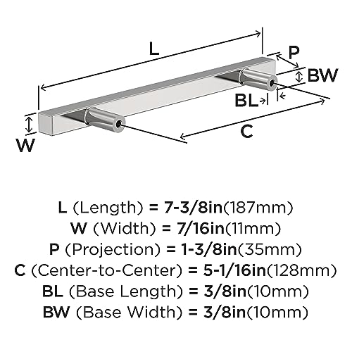 Image of Amerock 10 Pack 5-1 /16 inch Bar Pulls Square Polished Chrome Drawer Pull | 5-1 /16 inch (128mm) Center-to-Center Mounting Distance and 7-3 /8 inches Overall Length, Durable Zinc Cabinet Hardware