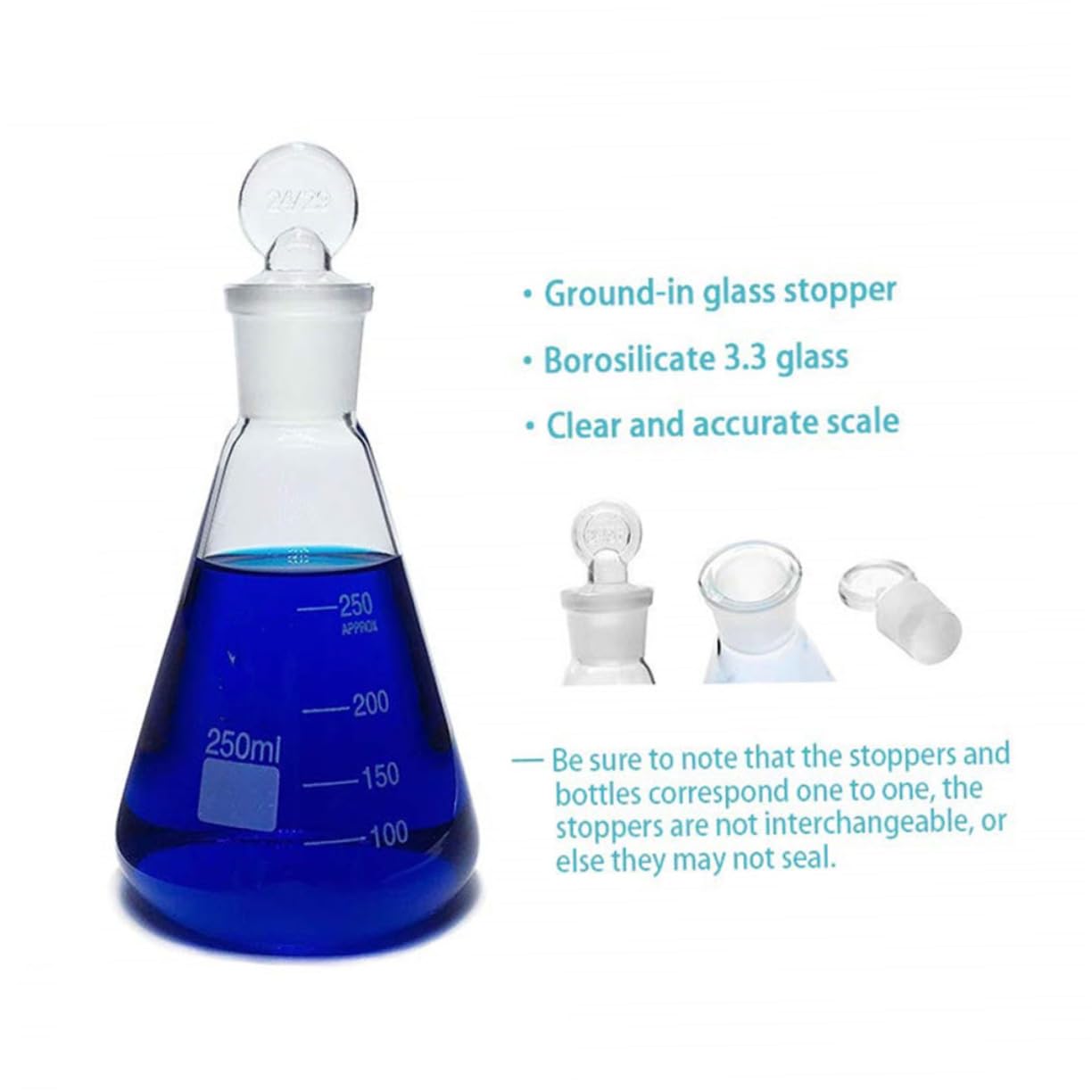3piezas Frascos Matraces Cónicos Material De Laboratorio Seguro Olor Para Experimentos Escolares y Mediciones Precisas Química
