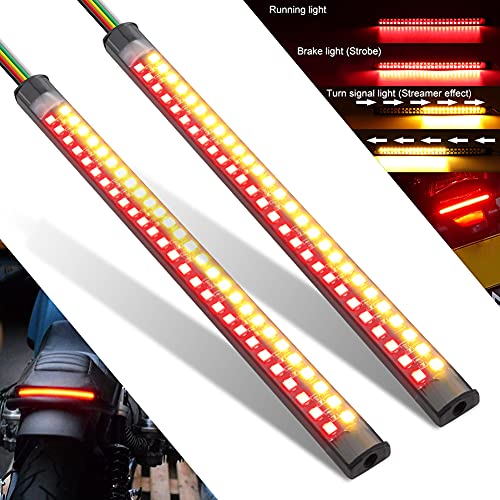 HENLIX 2Pcs 7.5 inch Motorcycle LED Tail Light Strips 54 LEDs Red Brake Tail Light Stop Tail Lihgt Amber Turn signal Light Multifunction Waterproof Flextible LED Strips for Motorcycle ATV.
