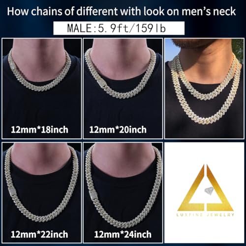 12mm Iced Out Cuban Link Chain 14K REAL Gold Plated Hypoallergenic Hip Hop Jewelry 5A+ Cubic Zirconia Prong-setting Necklace for Men Women Choker Birthday Father Day Gift2