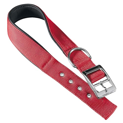 Ferplast Collare Cane Taglia Media Collare per Cani in Nylon Imbottito Regolabile Fibbia Metallica, Misura Collo 32-39 cm, Rosso