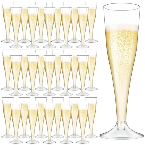 TOFLEN 50 Pack Plastic Champagne Flutes Disposable 4.5 oz Clear Plastic Champagne Glasses for Parties, Wedding, Mimosa Bars Plastic Toasting Glasses