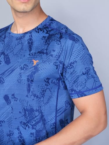 Image of TECHNOSPORT Men Polyester Regular Fit Half Sleeve Jacquard T-Shirt with Double Cool, Quick Dry & Anti Microbial for Sports, Running & Casual Use