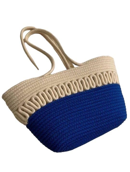 GHATIN Attractive Hand Bag | Extra large Tote Bag | Summer Bag | Bucket Bag | Basket Bag | Beach Bags for Women | Boho Bag | Kauna Bag | Handbag | Jute Bag | Handmade Bag (Beige & blue) (B0D94YBRJ8) Amazon Price History, Amazon Price Tracker