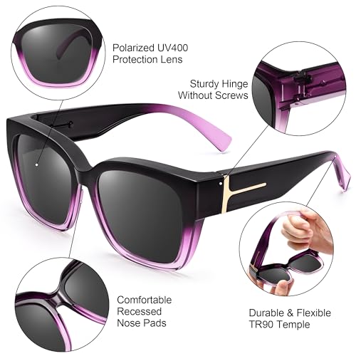 Image of URUMQI Polarized Sunglasses Fit Over Glasses Women Men UV400 Trendy Shades
