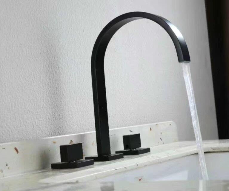 Mitigeur de robinet noir mat à trois trous pour lavabo de salle de bain BF558