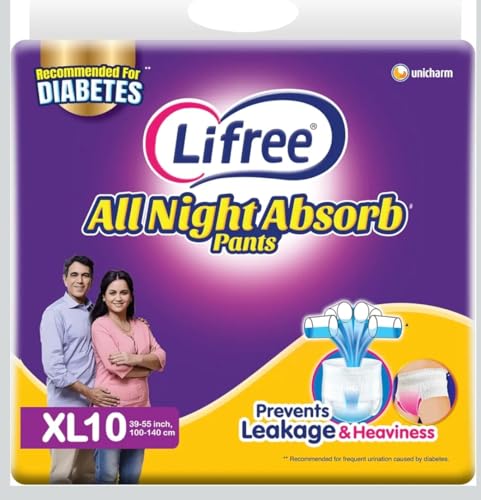 Image of Compatible with Lifree XL10 adult Diapers pants ALL NIGHT ABSORB Unisex, xtra large, xL size 10 Pieces, Waist size- 39-55 Inches, 100-140 cm up to 8 HOURS ABSORBENT