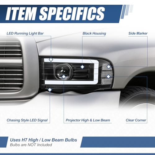 Image of Auto Dynasty LED DRL Headlight fit 02-05 Dodge Ram 1500 2500 3500, Black | Auto Dynasty LED DRL Headlight for 02-05 Dodge Ram 1500 2500 3500, Sequential Turn Signal Projector Headlights, Black Clear