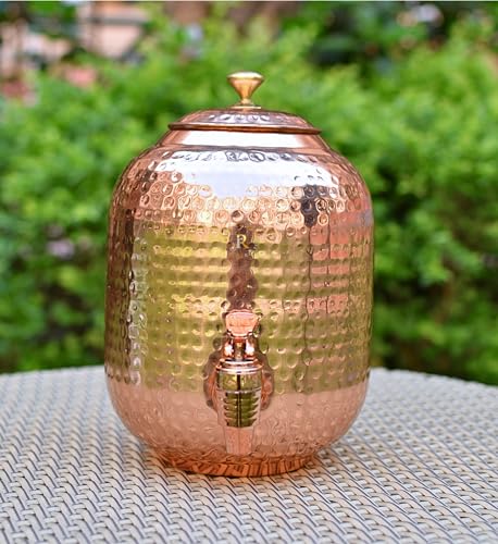 Image of Copper Water Matka - 4L | with Rustic Hammered Design | Copper Water Storage Dispenser with Ayurvedic Health Beneifts | for Home and Offices Purpose