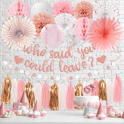 Image of Roetyce Farewell Party Decorations Women, Pink Glitter Who Said You Could Leave Banner, Rose Gold Going Away Leaving Goodbye Party Supplies for Coworker Friends, Retirement Photo Background Decor