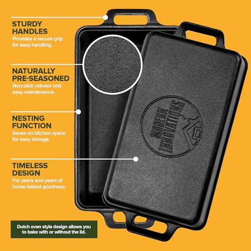 Modern Innovations Cast Iron Bread Pan with Lid 9x5 Inch, Pre-Seasoned Loaf Pan for Baking Sourdough, Banana Bread, Meatloaf and Casseroles, Heavy Duty Dutch Oven Style Pan - Image 4