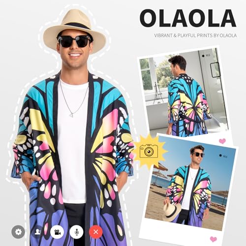 Image of OLAOLA Men Lightweight Kimono Robe with Belt Japanese Style Robe Jacket Casual Open Front Long Cardigan Cape Coat Outwear