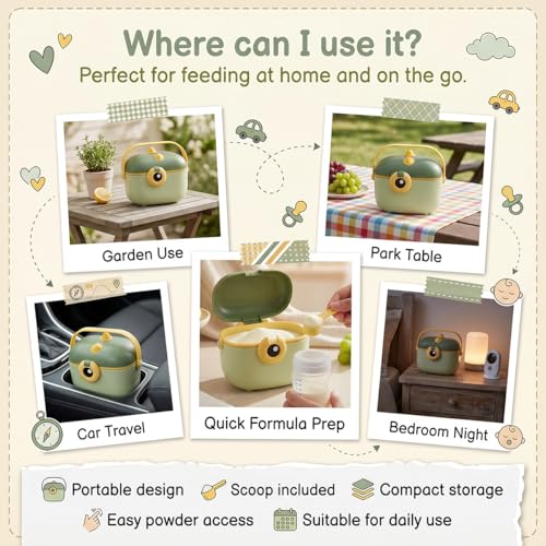Image of StarAndDaisy Formula Milk Container for Baby Milk Powder Container with Scoop Holder, Portable Formula Dispense, Airtight First Feed Baby Food Storage Container /Box for Travel 200 Grams (Eye-Green)