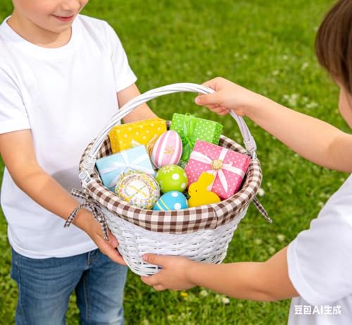 Image of Oypeip Easter Basket, Nature Easter Baskets for Kids, Large Wicker Easter Basket Empty with Handle, Basket Tags, Woven Rope Egg Easter Baskets for Boys Girls Babies Toddler Infant, picnic basket