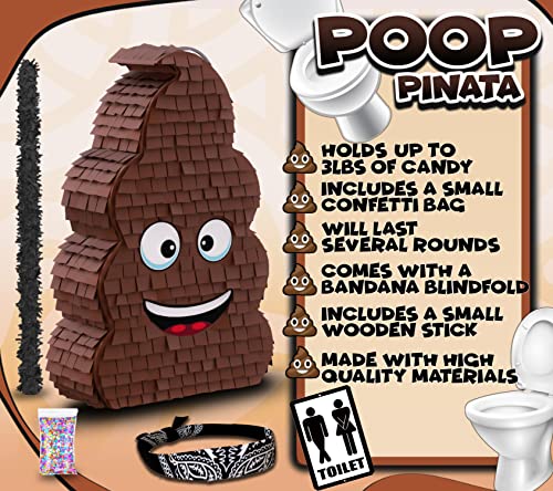 Funny Poop Piñata 4-Piece Set perfect for Birthday Parties, Decorations, Emoticon Parties, Fun shape, Great Party Addition for kids, teens, and adults (17”X10”) durable!