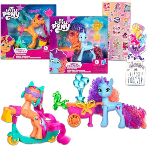 My Little Pony Juego de figuras de juguete para niñas, paquete con 2 muñecas MLP Misty Brightdawn y Sunny Starscout con accesorios, calcomanías, más | Figura de My Little Pony para niños