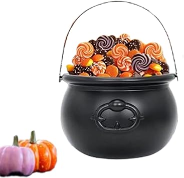 Halloween Plastic Cauldron, Black Candy Bowl,Large Witch Cauldron Pot Bucket for Halloween Decorations,Halloween Black Plastic Witch Cauldron Kettle, Candy Holder, Party Favor Decoration