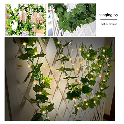 CQURE 14 Pack 98Ft Fake Vines,Artificial Ivy Garland with 100 LED Fairy String Lights Fake Plants Greenery Garland Leaves Ivy Lights Hanging Vines for Bedroom Office Garden Wall Aesthetic Room Decor…