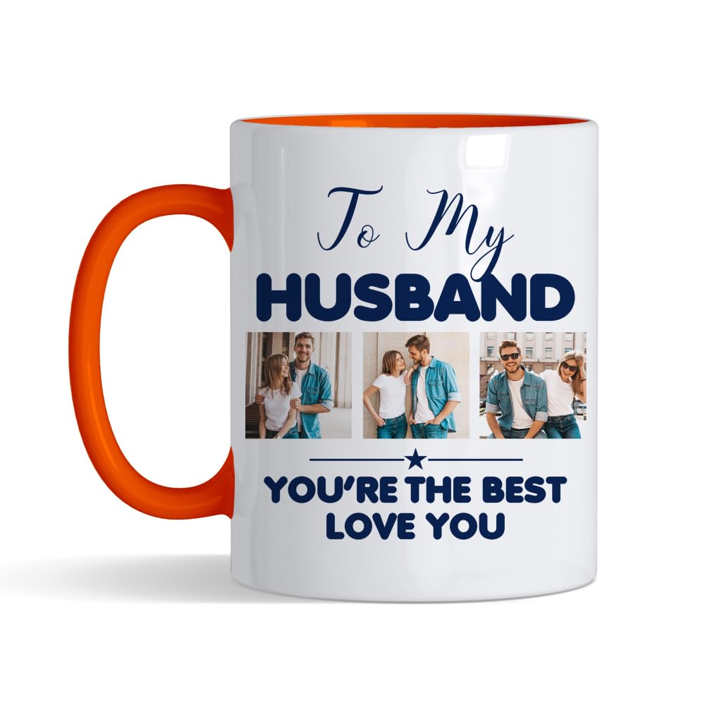 Giftme Personalised Photo, Love You Husband You're The Best, Inside Coloured Mug,Ceramic Coffee, Tea Mug. (Orange)