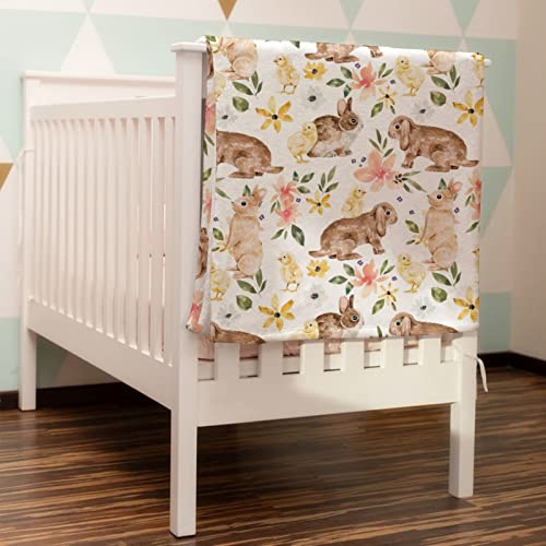 Hawskgfub Baby Toddler Girls Bunny Chicken Floral Blanket Girl, Spring Easter Rabbit Flower Nursery Flannel Fleece Bed Swaddling Blankets, Soft Lightweight Newborn Kids Crib Bedding 30X40 #TOP1