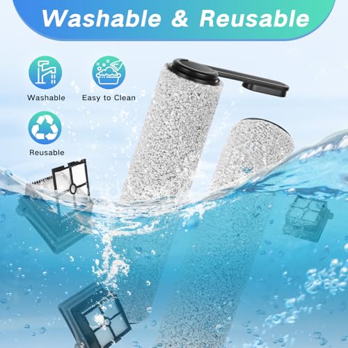 Image of Only Version 1 for Tineco Floor One S7 PRO / S6 Wet and Dry Vacuum Cleaner Replacement Parts 7 Pieces Accessories 3 Roller Brushes + 3 HEPA Filters + 1 Cleaning Brush, Part No. FW200300US