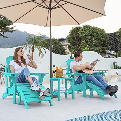Serwall 5-Piece Adirondack Chair And Ottoman And Table Set, Weather Resistant Adjustable Backrest Adirondack Chair With Ottoman And Side Table, Adirondack Chair For Backyard, Garden, Deck, Cyan Blue #TOP5