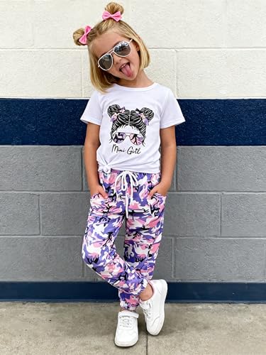 Image of Ayzozuy Kids Toddler Girl Clothes Letter Print Graphic Top + Leopard Print Flare Leg Pants 2PC Summer Clothing Set