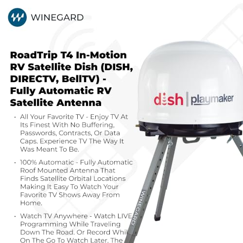 Image of Winegard RT2000T Roadtrip T4 in-Motion RV Satellite Antenna - Automatic Multi-Satellite Tracking - Roof Mount Dome - High-Performance Mobile TV - White