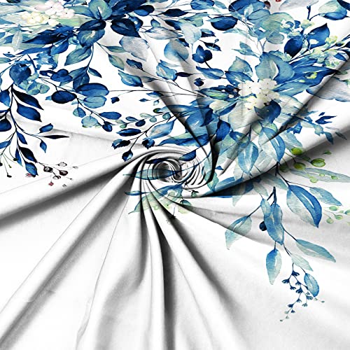 MIRRORANG Stall Blue Floral Bathroom Mildew & Mould Resistant Polyester Bath Curtains with 6 Hooks - Image 3