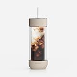 Cold Tumbler 16 oz – Insulated Glass Iced Coffee Cup with Straw & Spill-Proof Lid, Keeps Drinks Cold 6+ Hours, Modern Double-Wall Design, Sandstone