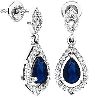 Dazzlingrock Collection 6X4 MM Each Pear Gemstone & Round White Diamond Ladies Teardrop Dangling Drop Earrings, Sterling Silver