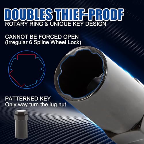 Image of JiiinMiiin M12x1.5 Wheel Locks Chrome with Key, 12x1.5 Wheel Locks 1.37 inch Length with 1 Key 60 Degree Conical /Cone Bulge Seat Closed End 4PCS