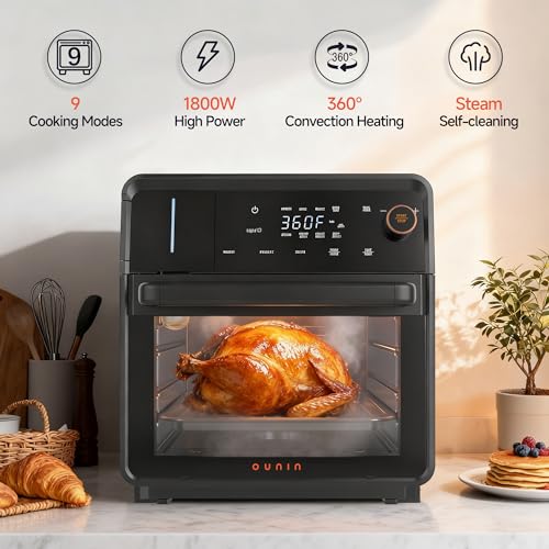 Image of OUNIN Air Fryer Toaster Oven Combo - 11-in-1 Countertop Convection Steam Oven with Air Fryer, Steam, Dual Cook, Bake, Roast, Dehydrate, 90-430F, Self-Cleaning, 16qt Capacity