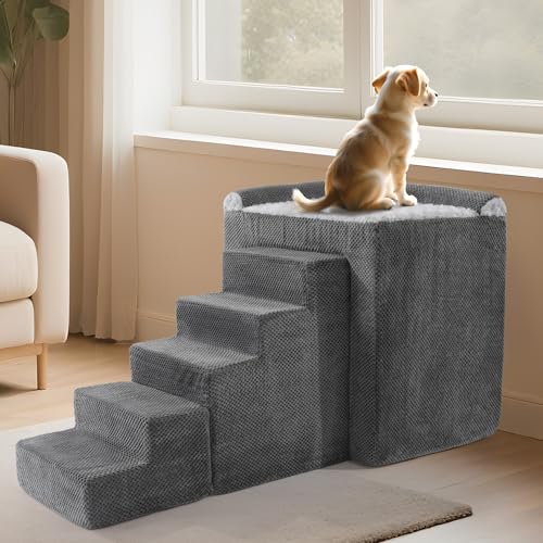 HOMBYS Large Stable Foam Dog Window Perch & Orthopedic Bed with Reinforced Metal Frame for Long-Lasting Support, 3-Part Easy Assembly Pet Bunk Bed for Small/Senior Dogs, Joint Relief & Window Viewing
