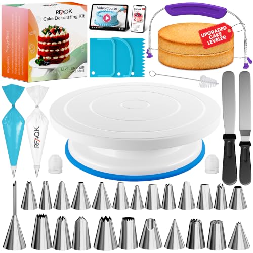RFAQK 90PCs Cake Decorating Kit for Beginners, Baking Supplies Includes Cake Turntable, Cake...