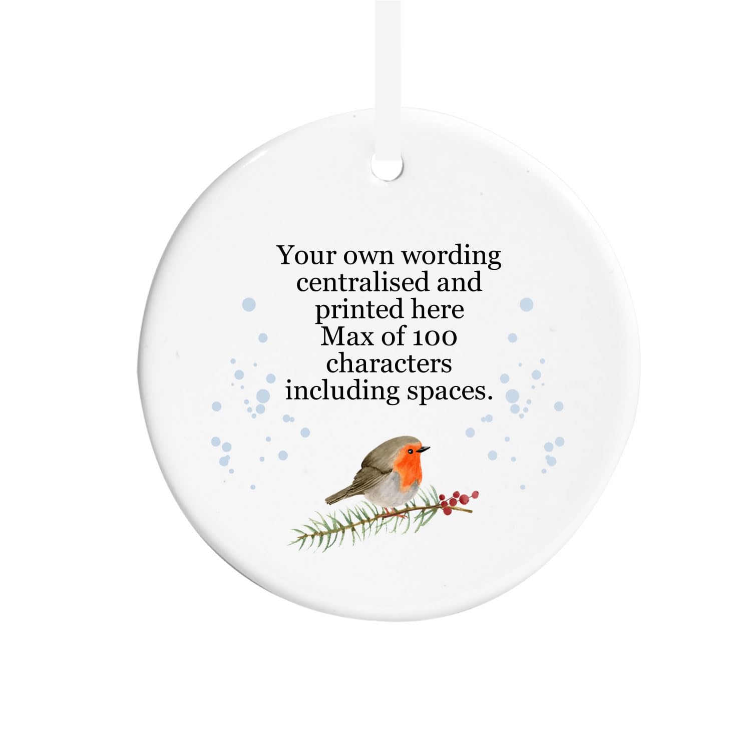 Maisie Moo Gifts Limited Gold Or Silver Personalised Your Own Custom Wording Ceramic Christmas Tree Decoration Ornament Bauble With Robin Design