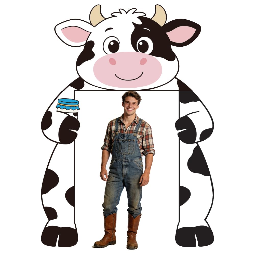 WADORN Cute Cow Door Banner Decorations, Funny Animal Cow Theme Banners Porch Photo Cartoon Farm Animals Party Hanging Photography Background Backdrops for Birthday Party Decors Supplies, 9.2x6.6Ft