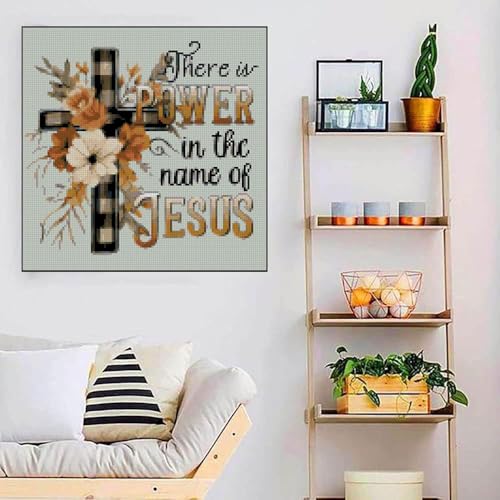 Image of Religious Stamped Cross Stitch Kits -Needlepoint Counted Cross Stitch Kits for Beginners,Religious Cross Dimensions Cross Stitch Kits Embroidery Kit Arts and Crafts for Beginners 13.7x13.7 inch