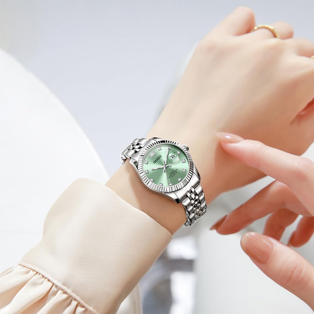 OLEVS Armbanduhr Damen,Elegante Edelstahl Damen Kleines Handgelenk Uhren mit Datum,Wasserdicht Diamant Damenuhr