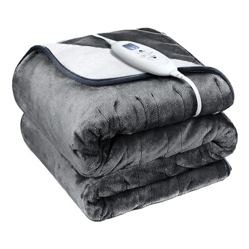 WEISHAN Electric Heated Blanket 2024 Upgraded - Soft Flannel Electric Throw, Heating Blanket 10 Heat Settings, 9 Hours Auto Shut Off Heated Blanket (160 x 130CM, Dark Grey)