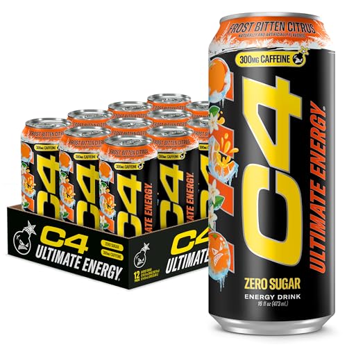 Image of C4 Ultimate Energy Drink, 300mg Caffeine, Zero Sugar, High-Performance Energy for Pre-Workout, Endurance, and Focus, Frost Bitten Citrus, 16oz (Pack of 12)