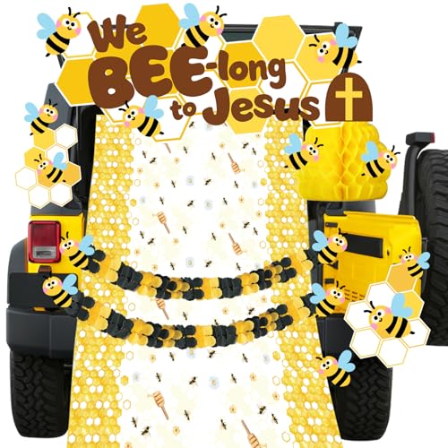 We Bee-Long to Jesus Trunk or Treat Car Decorations Kit Halloween Bumblebee Trunk or Treat Decorations for SUV Car Archway Garage Door Party Decorations