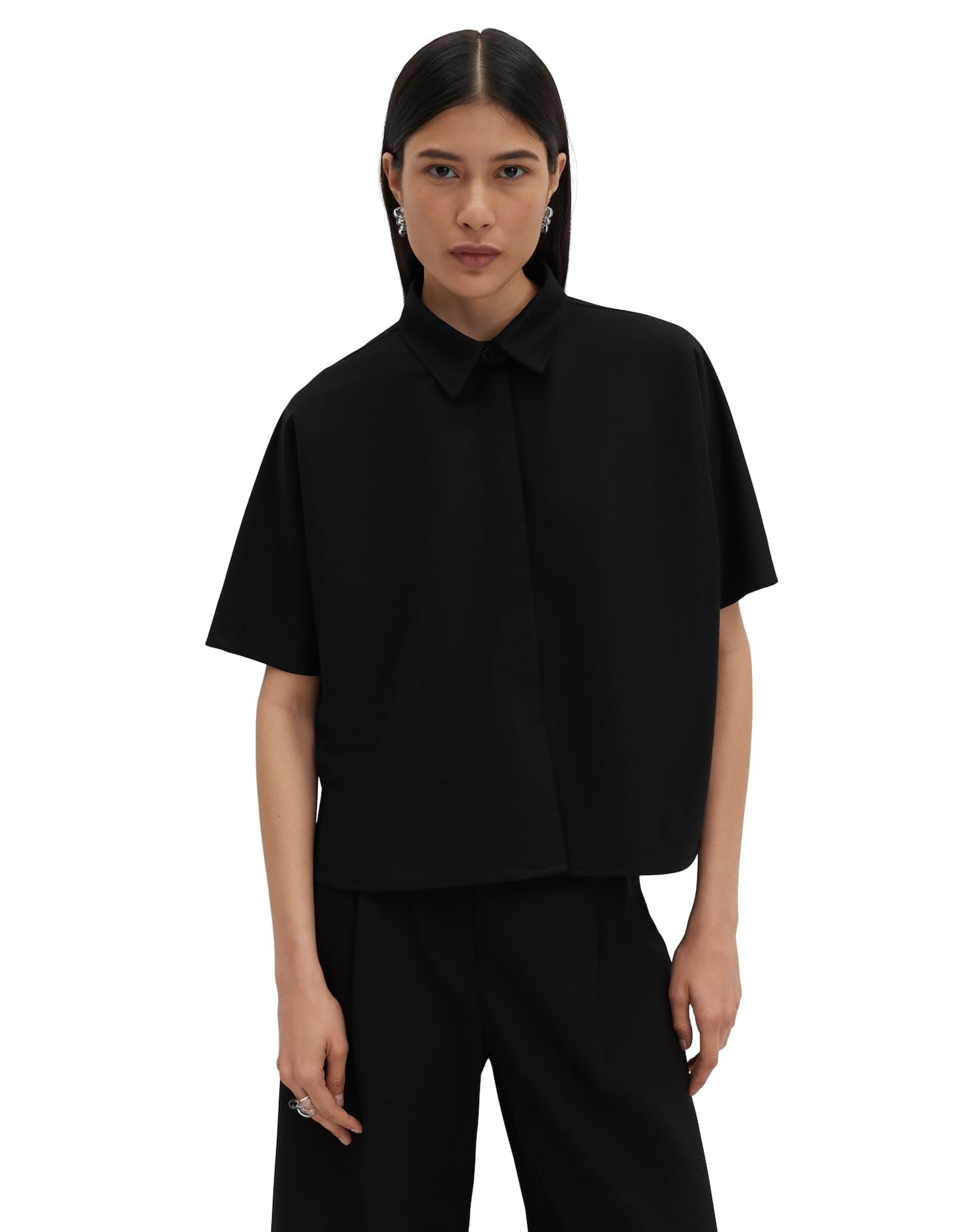 someday Damen Kurzarmbluse | Hemdbluse in feiner Piqué Optik Loose Fit