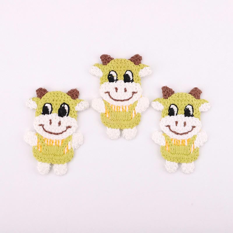 Parches de Bordado 30 Parches de Ganchillo Hechos a Mano OX, 7, x 4,8 cm, con diseño Animales, pequeños Bordados for Planchar en Ropa(Yellow)
