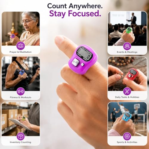 Image of Digital Finger Tally Counter with LCD Display, Adjustable Finger Strap, Count & Reset Buttons, Portable Electronic Counter for Prayer, Meditation, Chanting & Daily Counting, Pack of 1