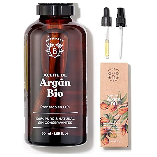 ACEITE DE ARGÁN ORGÁNICO | 100% Puro, Natural y Prensado en Frío | Rostro, Cuerpo, Cabello, Barba, Uñas | Vegano y Cruelty Free | Botella de Vidrio + Pipeta + Bomba (50ml)