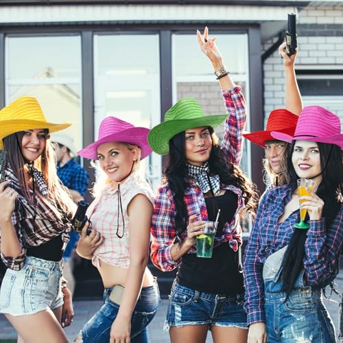 Image of Hercicy 24 Pcs Straw Cowboy Hats Cowgirl Party Multicolored Cowboy Hats Bulk Colorful Western Style Country Accessories for Men Women Cowgirl, Concerts, Birthday