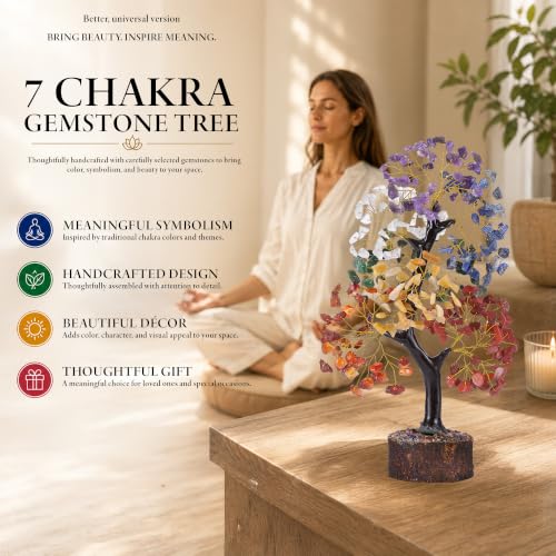 7 Chakra Tree of Life - Birthday Gifts for Women | Crystal Tree for Home Office Decor | Handcrafted Feng Shui Crystal Money Tree | Good Luck Gifts | 10 Inch 300 Beads - Image 3